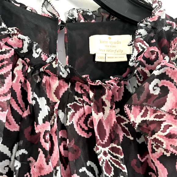 NWOT Kate Spade NY Tapestry Chiffon Blouse 100% Silk lined cap sleeves size XXS - Picture 9 of 12
